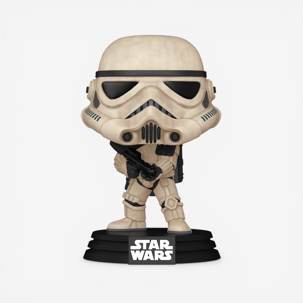 Once Upon Magic Star Wars Sandtrooper Funko Pop! vinyl bobblehead, inspired by deleted scene. Beige armor, black visor, holding blaster.
