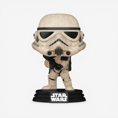 Once Upon Magic Star Wars Sandtrooper Funko Pop! vinyl bobblehead, inspired by deleted scene. Beige armor, black visor, holding blaster.