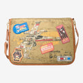 Once Upon Magic Star Wars X-Wing messenger bag with vintage distressed look and pilot patches. Tan polyurethane.