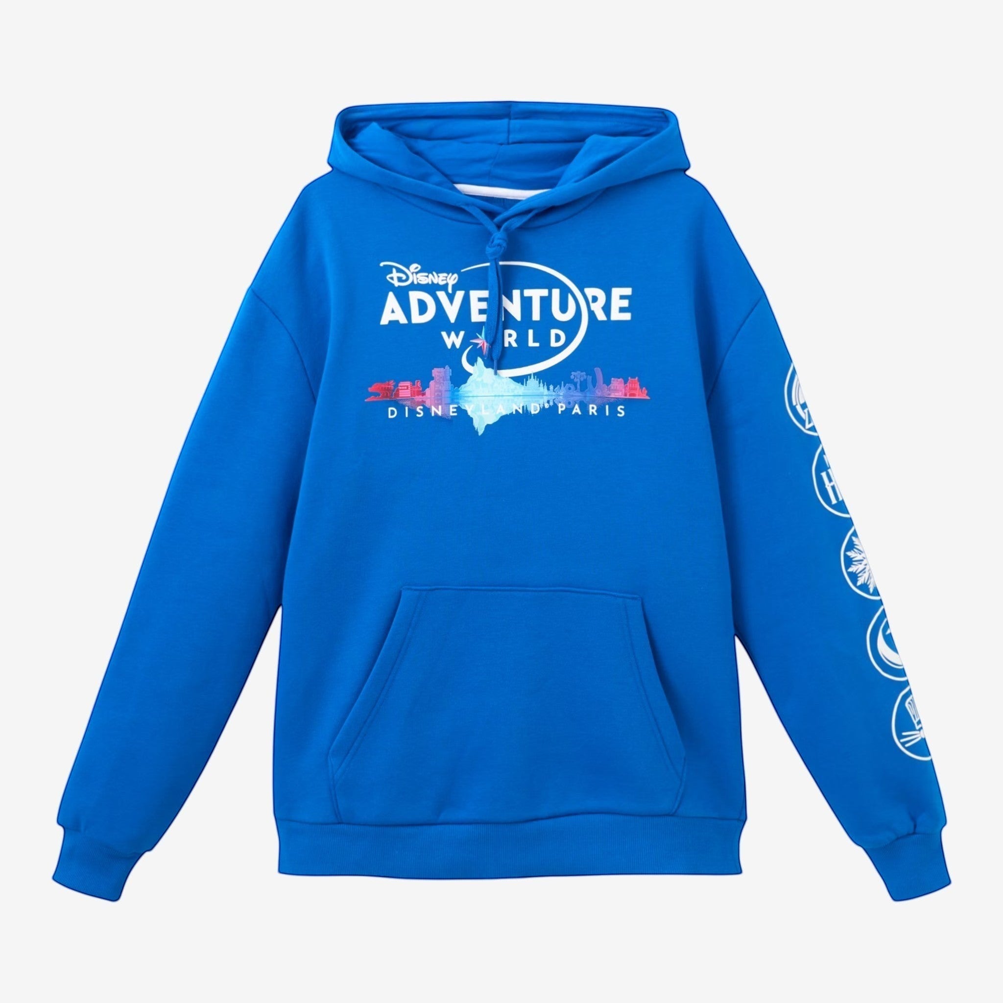 Sweat à capuche bleu vif Once Upon Magic avec motif Adventure World et logo Disneyland Paris, poche kangourou.