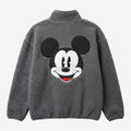 Sweat polaire gris foncé demi-zip avec un grand motif de Mickey Mouse sur le dos et un logo brodé « Est. 1992 » sur l'avant, par Once Upon Magic.