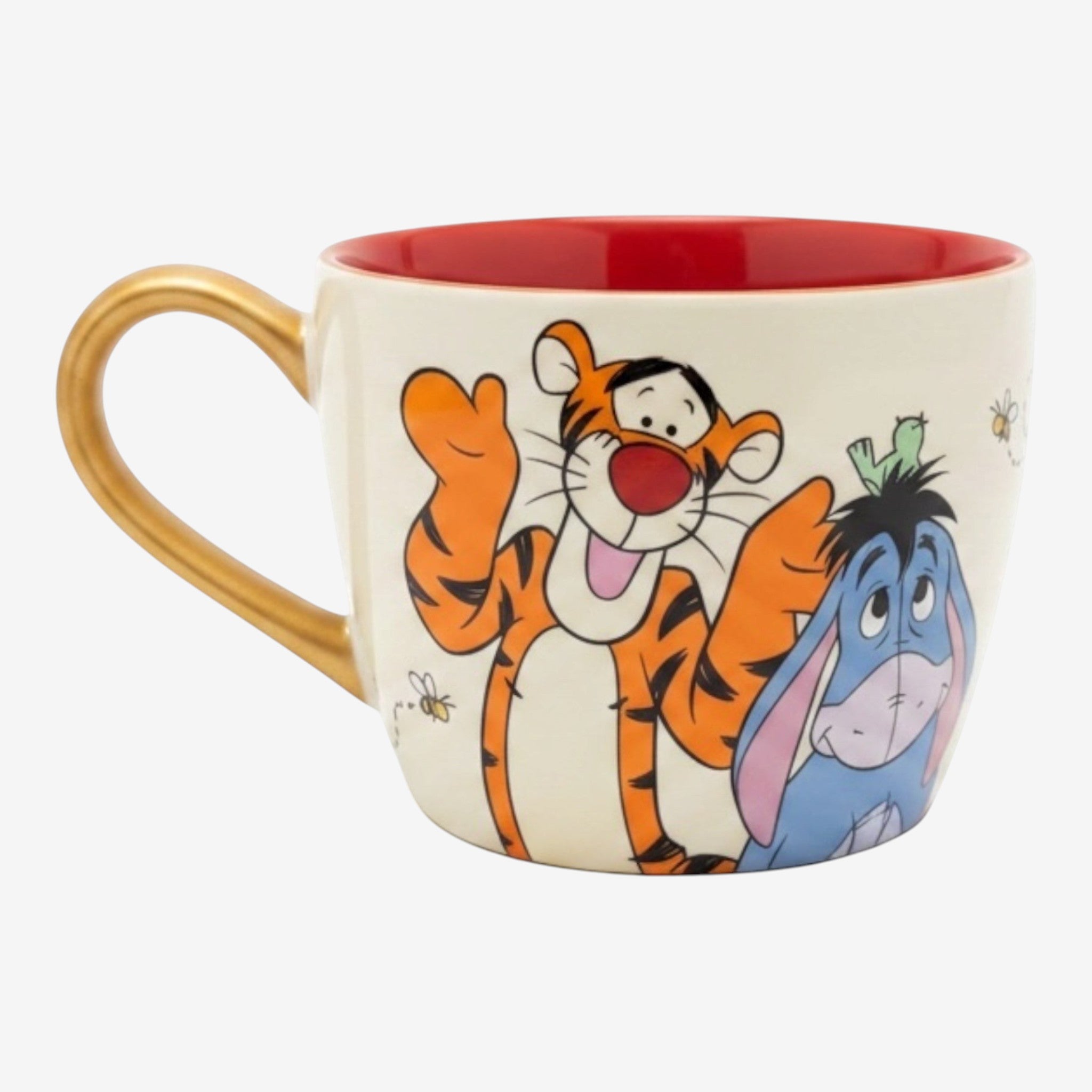 Once Upon Magic : Tasse en céramique crème avec Tigger et Bourriquet de Winnie l'Ourson, intérieur rouge, anse dorée.