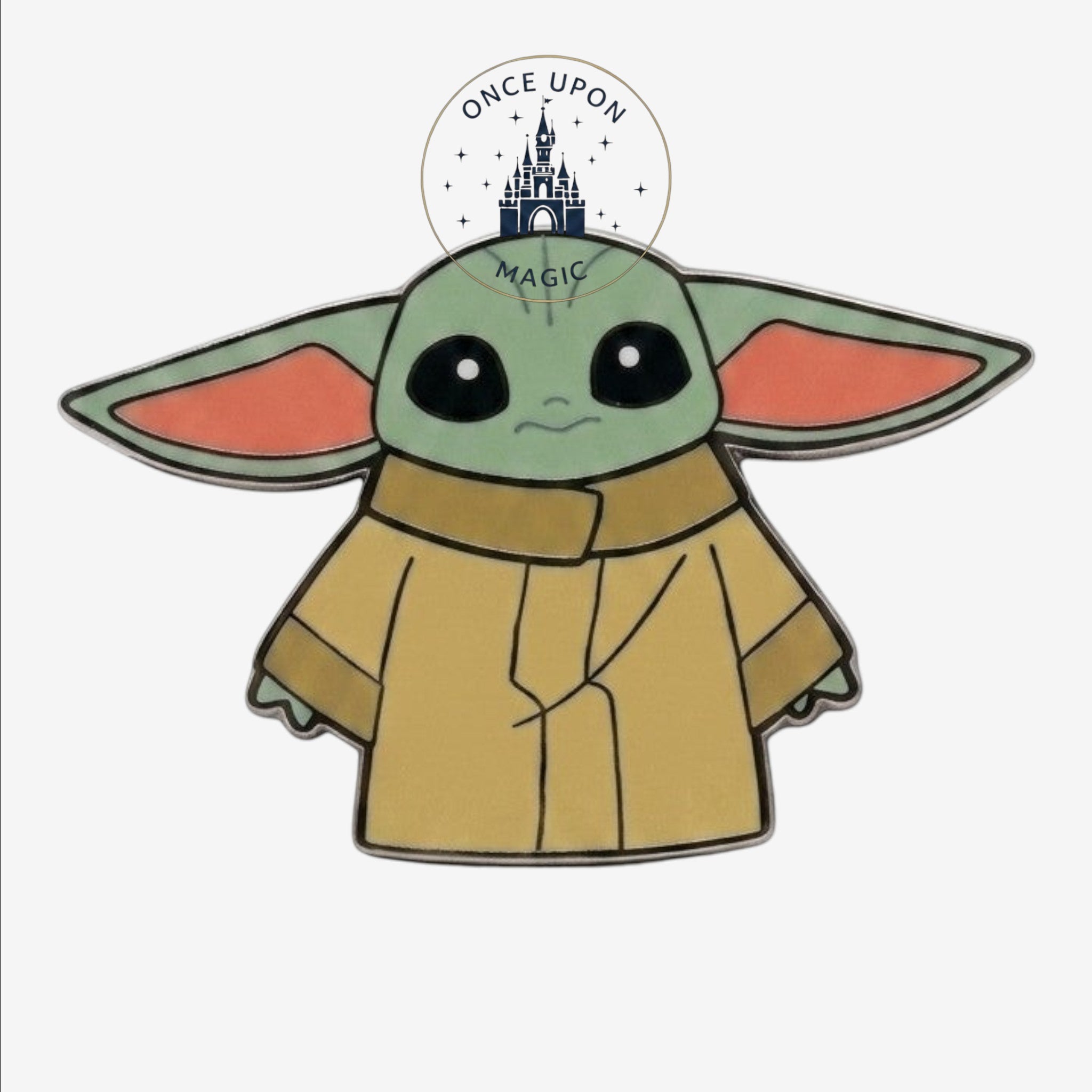 Once Upon Magic The Child enamel pin featuring Grogu in his robe, green skin, large ears, and black eyes.