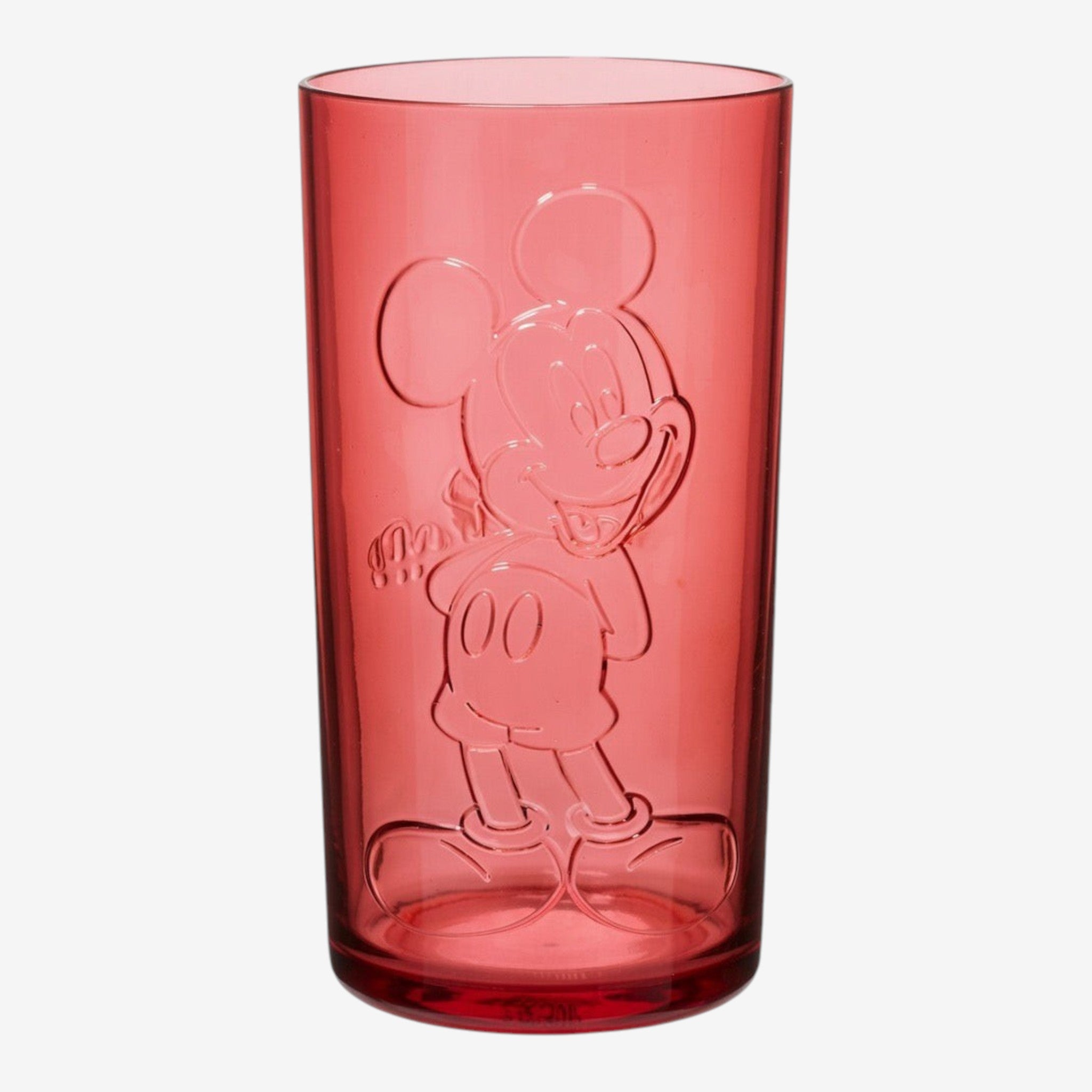 Verre en plastique rouge translucide Once Upon Magic avec Mickey Mouse en relief, idéal pour collectionneurs et usage quotidien.