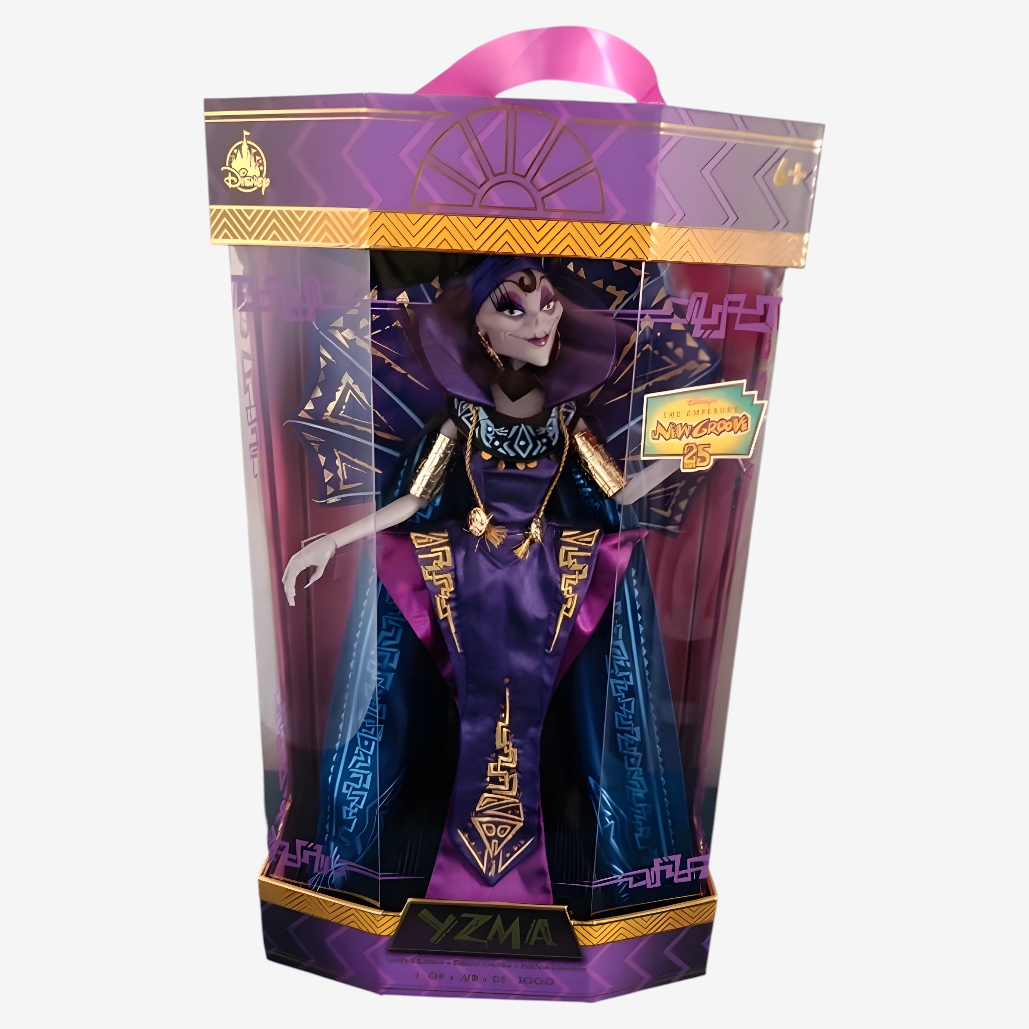 Once Upon Magic limited edition Yzma doll in art deco outfit with gold accents and purple cape, celebrating 25 years of The Emperor's New Groove.