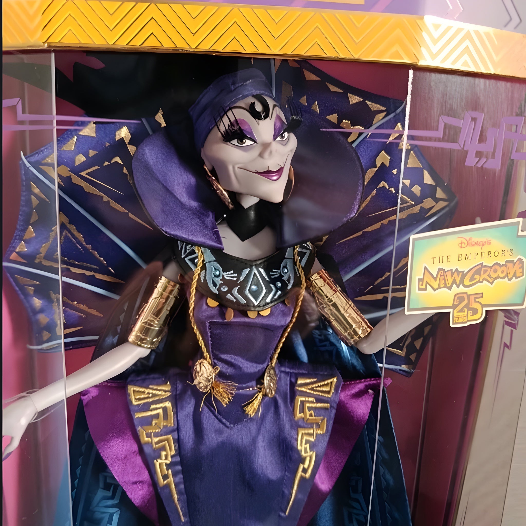 Once Upon Magic limited edition Yzma doll from Disney's The Emperor's New Groove, 25th anniversary, in art deco purple and gold costume.