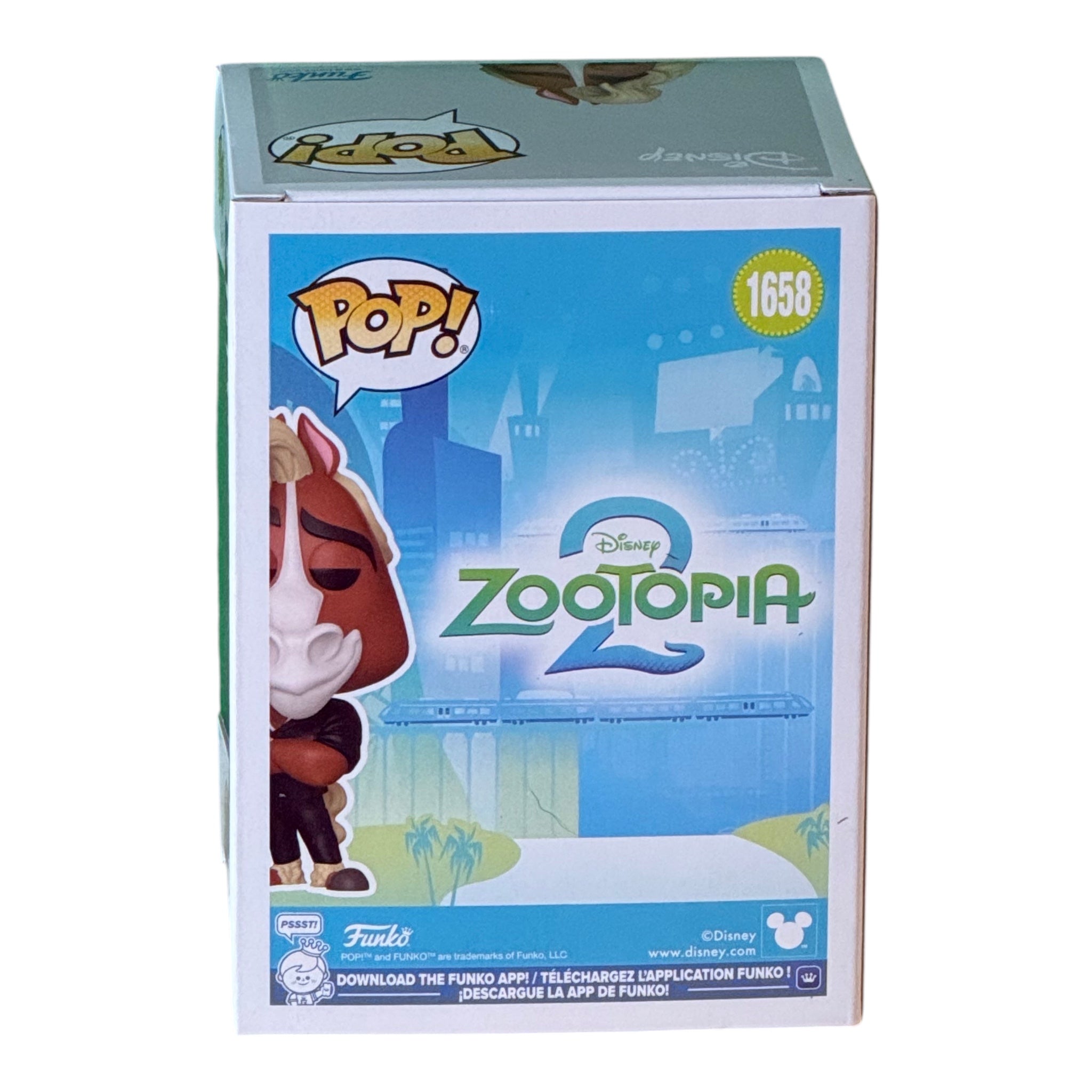 Once Upon Magic Funko Pop Zootopia 2 Windancer figure box, featuring a brown horse character with a white muzzle and black jacket.