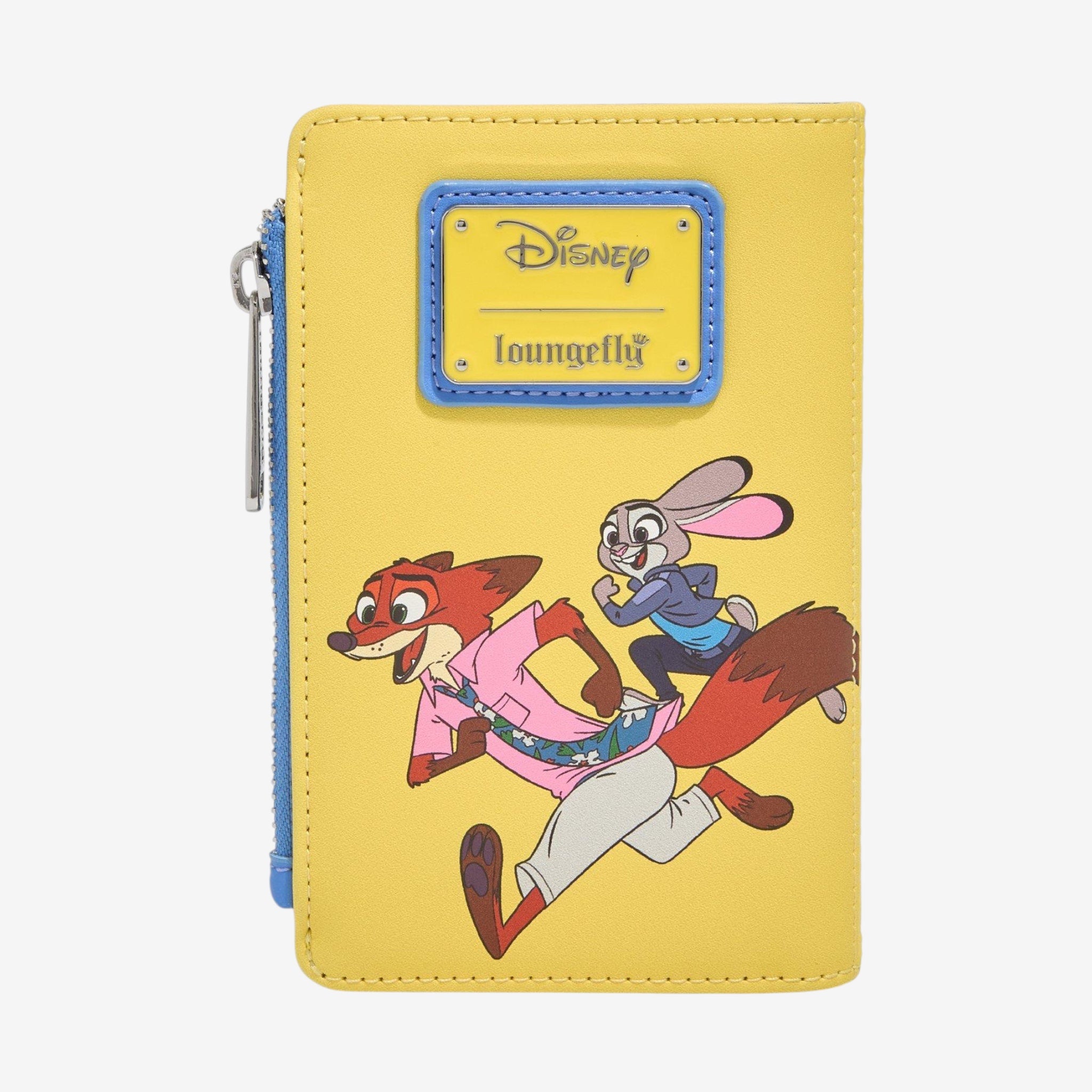Once Upon Magic yellow faux leather wallet featuring Zootopia's Nick Wilde and Judy Hopps with Disney Loungefly logo.