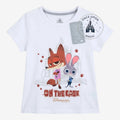 Once Upon Magic white Zootopia t-shirt with Judy Hopps and Nick Wilde graphic and "On The Case" text.