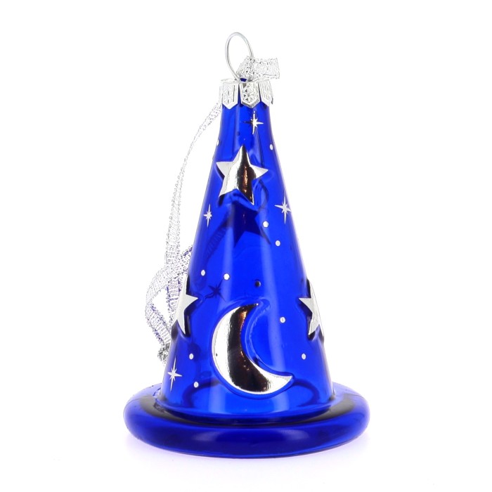 Arribas blue sorcerer's hat ornament, front with silver-coloured crescent moon