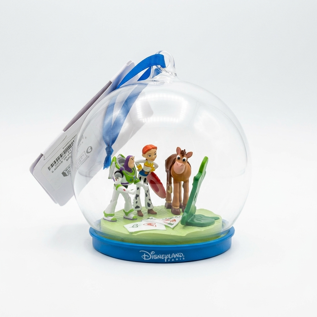 Ornement de Noël Toy Story avec Buzz l'Éclair, Jessie et Pile-Poil sous boule transparente – Disneyland Paris