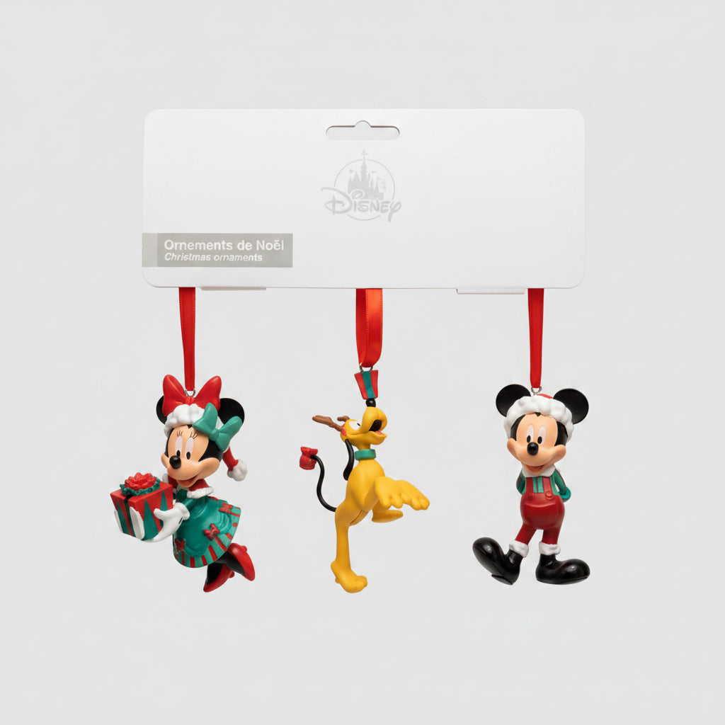 Lot de 3 ornements de Noël lumineux Mickey, Minnie et Pluto - Disneyland Paris