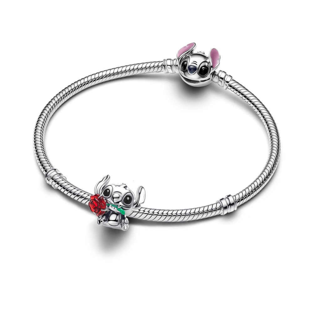 Charm Pandora Disney Stitch et Rose en verre de Murano – vue 3
