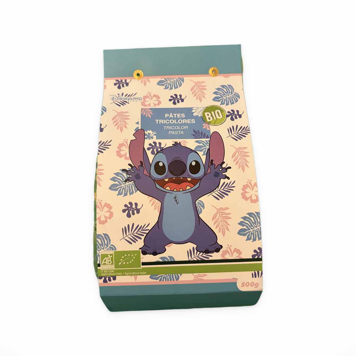 Pâtes tricolores bio Stitch 500 g Disneyland Paris – face du sachet