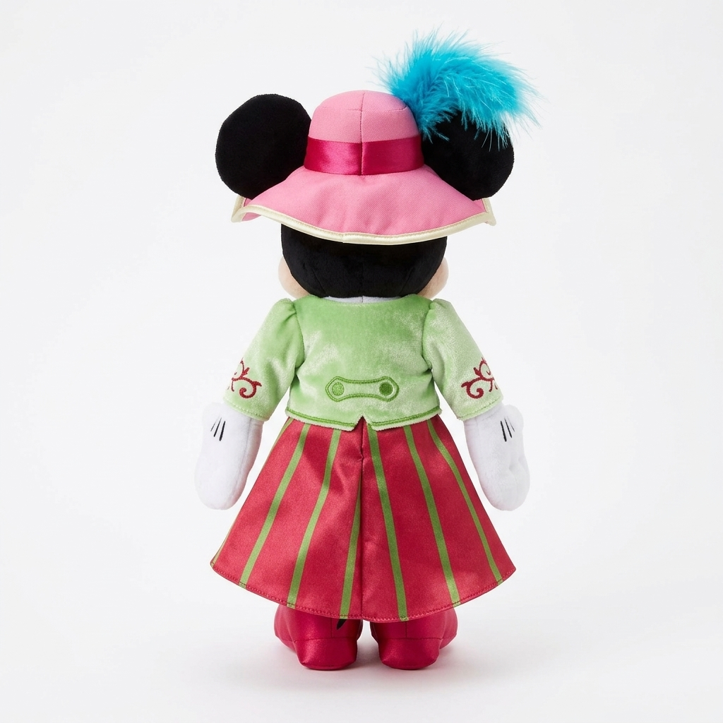 Peluche Minnie Mouse Adventure Bay en tenue victorienne – Disneyland Paris, vue de dos