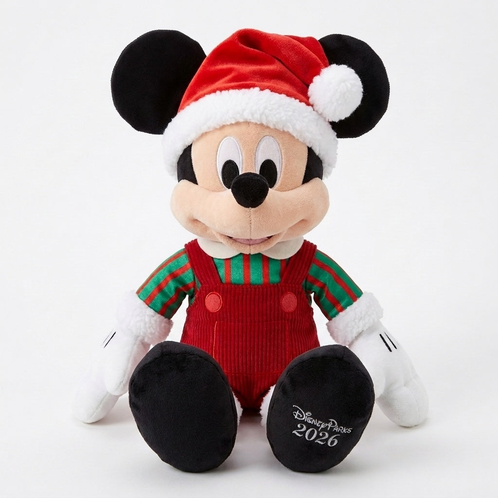 Peluche de Noël Mickey Mouse Disney Parks 2026 – Disneyland Paris, photo studio de face