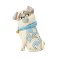 Figurine Percy Jim Shore, chien assis avec collier bleu et motifs bleus et dorés