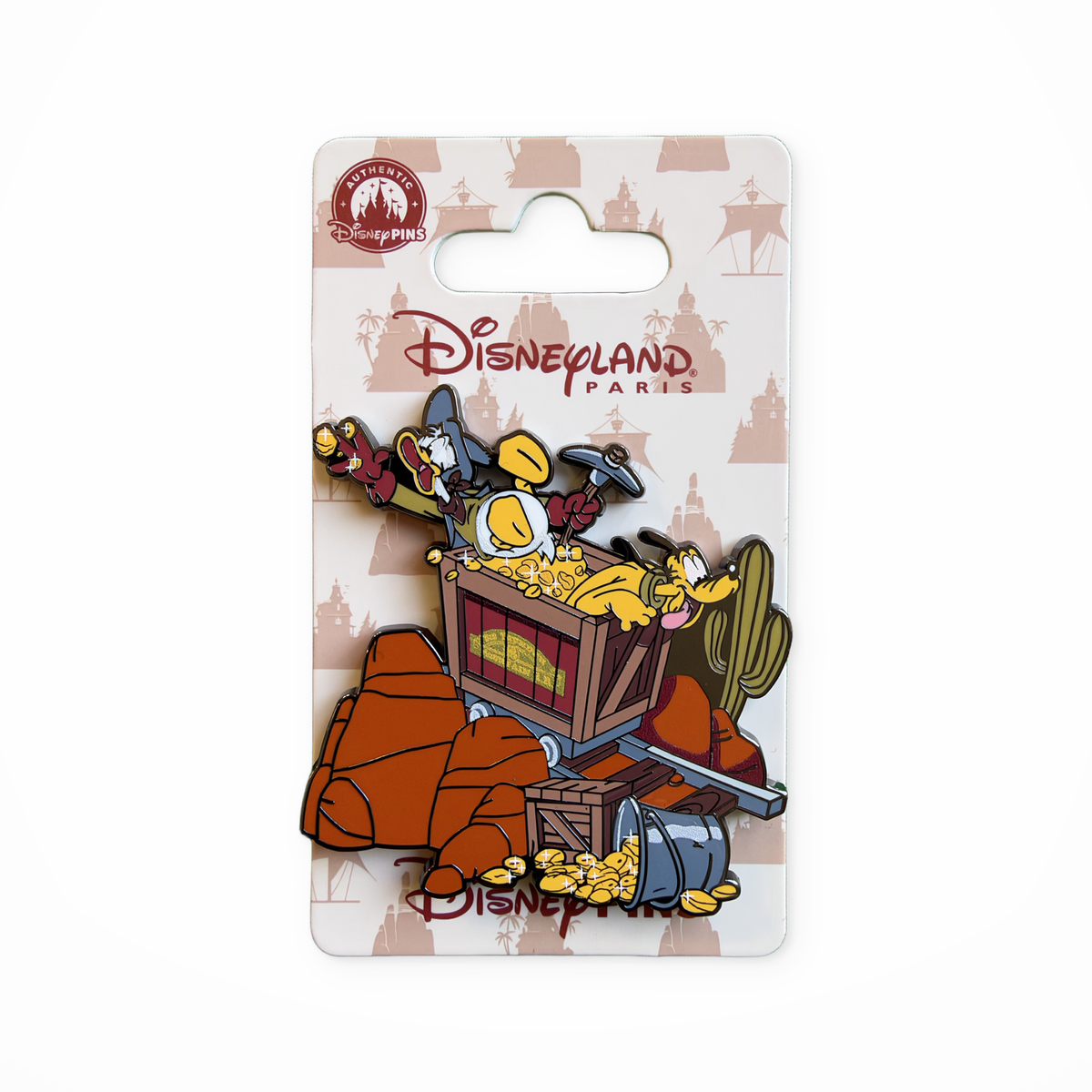Pin Big Thunder Mountain Disneyland Paris avec Donald et Dingo – vue de face sur fond blanc