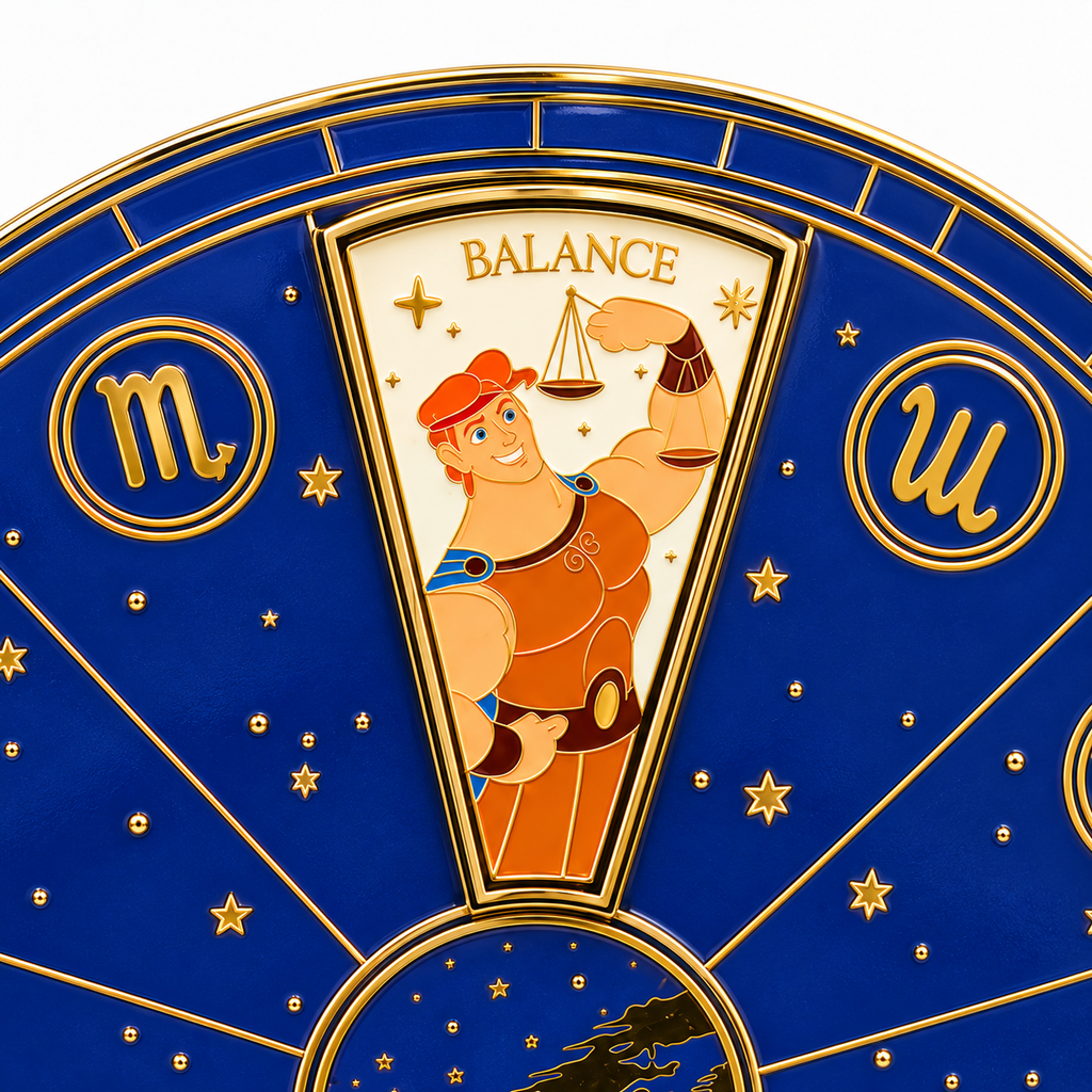 Gros plan sur le pin Hercule Balance avec balance dorée – série Astro Disneyland Paris