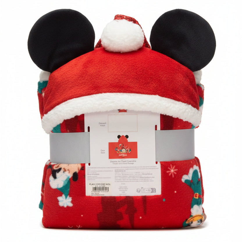 Plaid à capuche Mickey Noël rouge, blanc et noir – Disneyland Paris