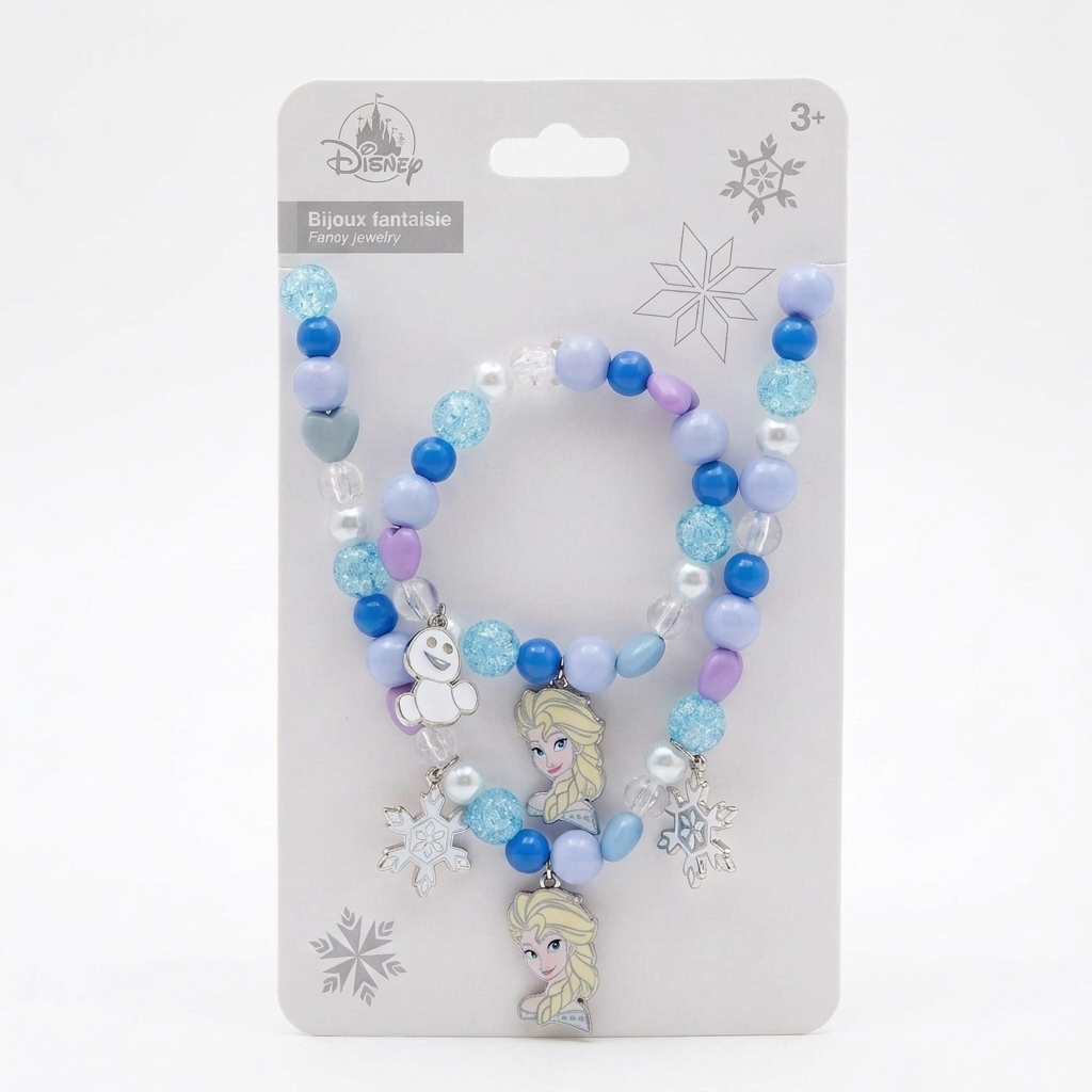 Collier et bracelet Frozen Elsa et Snowgies avec perles bleues et blanches