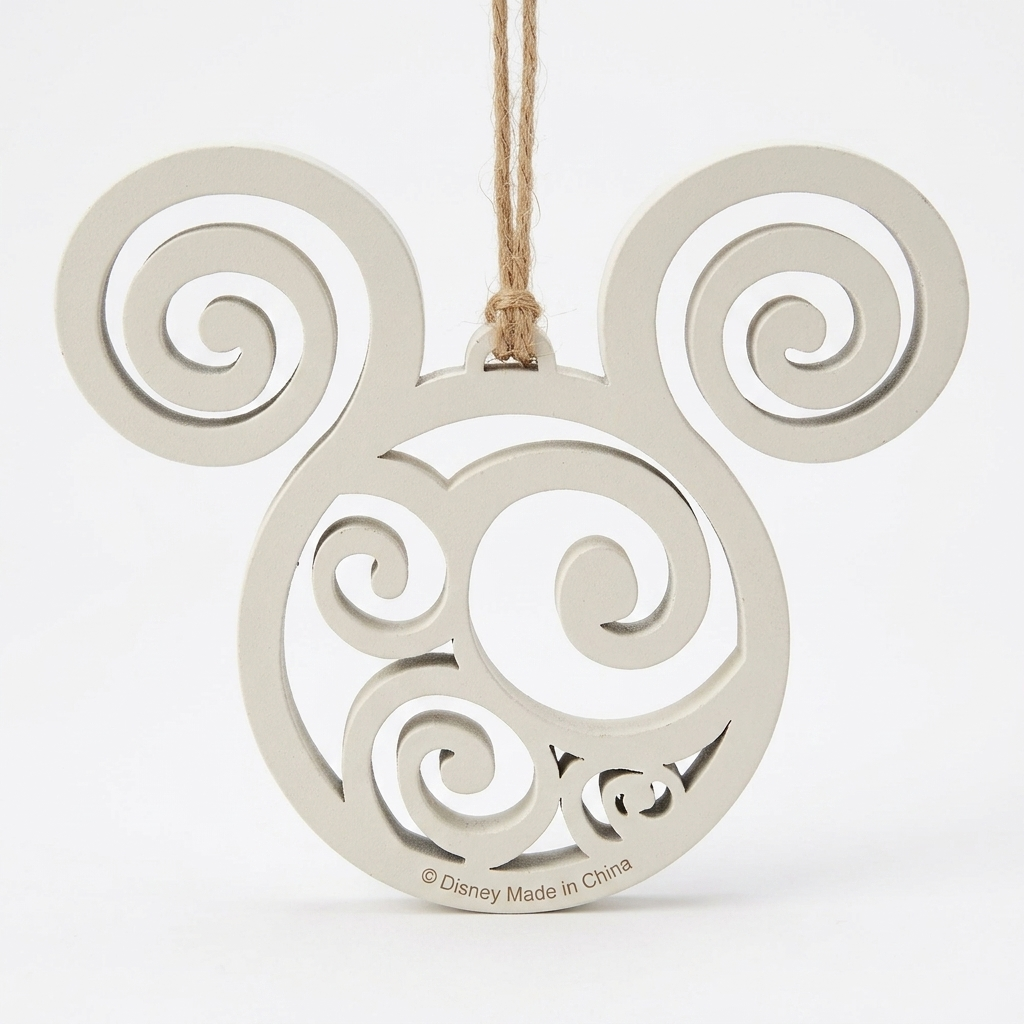 Ornement de Noël Tête Mickey blanche en bois – Disneyland Paris