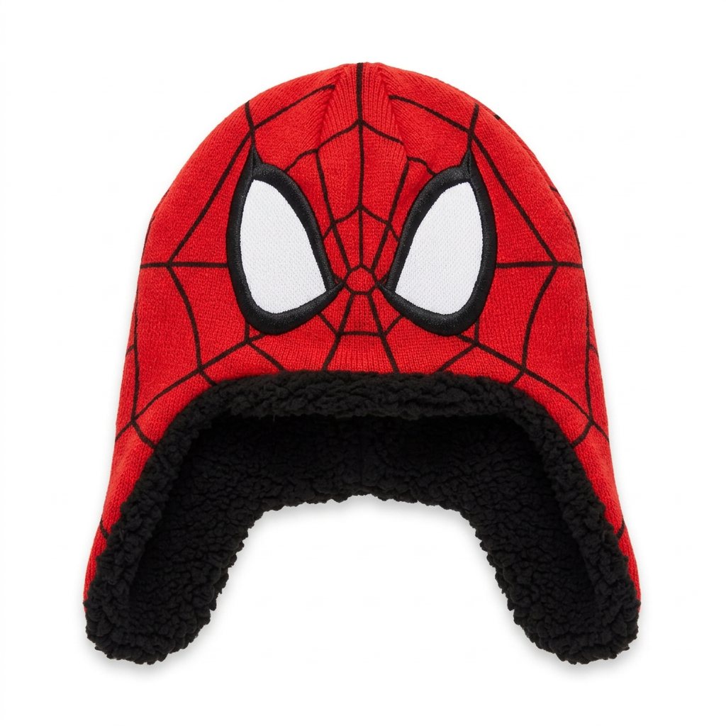 Bonnet masque Spider-Man sur fond blanc