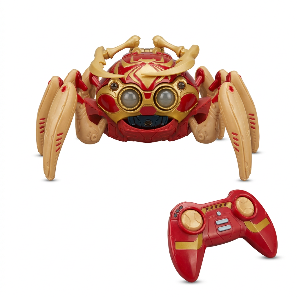 Rood-goudkleurige Spider-Bot met bijpassende afstandsbediening buiten de verpakking
