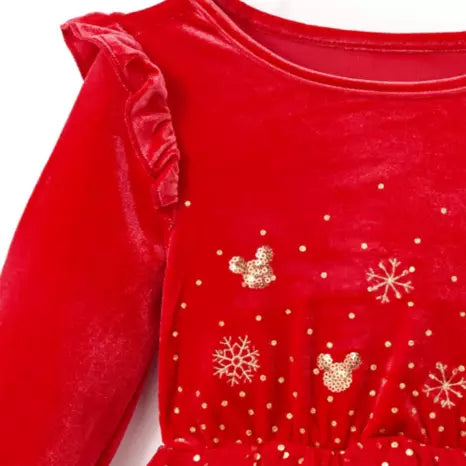 Micky-Kinderweihnachtskleid – Detail des Kragens und der Schultervolants