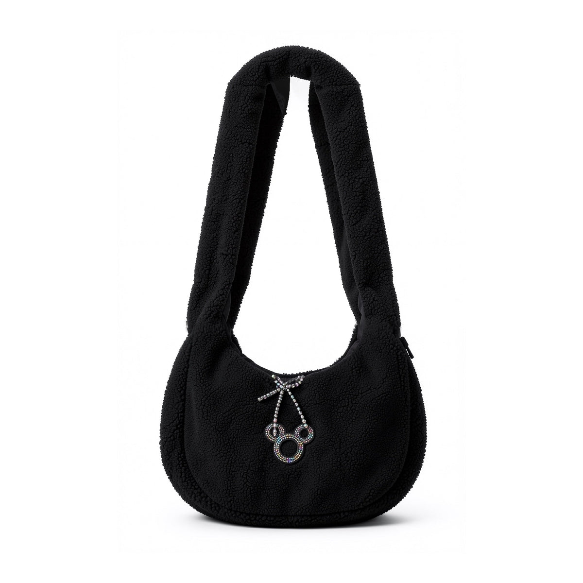 Sac à épaule Mickey en sherpa noir avec strass – Disneyland Paris