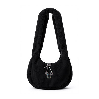 Sac à épaule Mickey en sherpa noir avec strass – Disneyland Paris