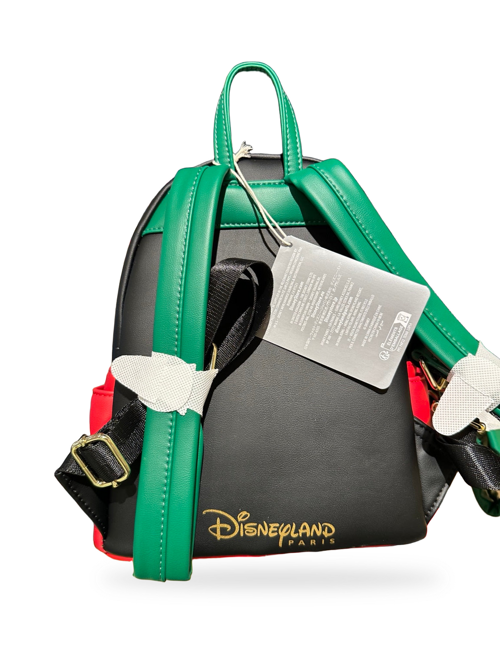 Mini sac à dos Loungefly Noël Mickey – vue arrière avec bretelles et boucles d’origine – fond blanc mat