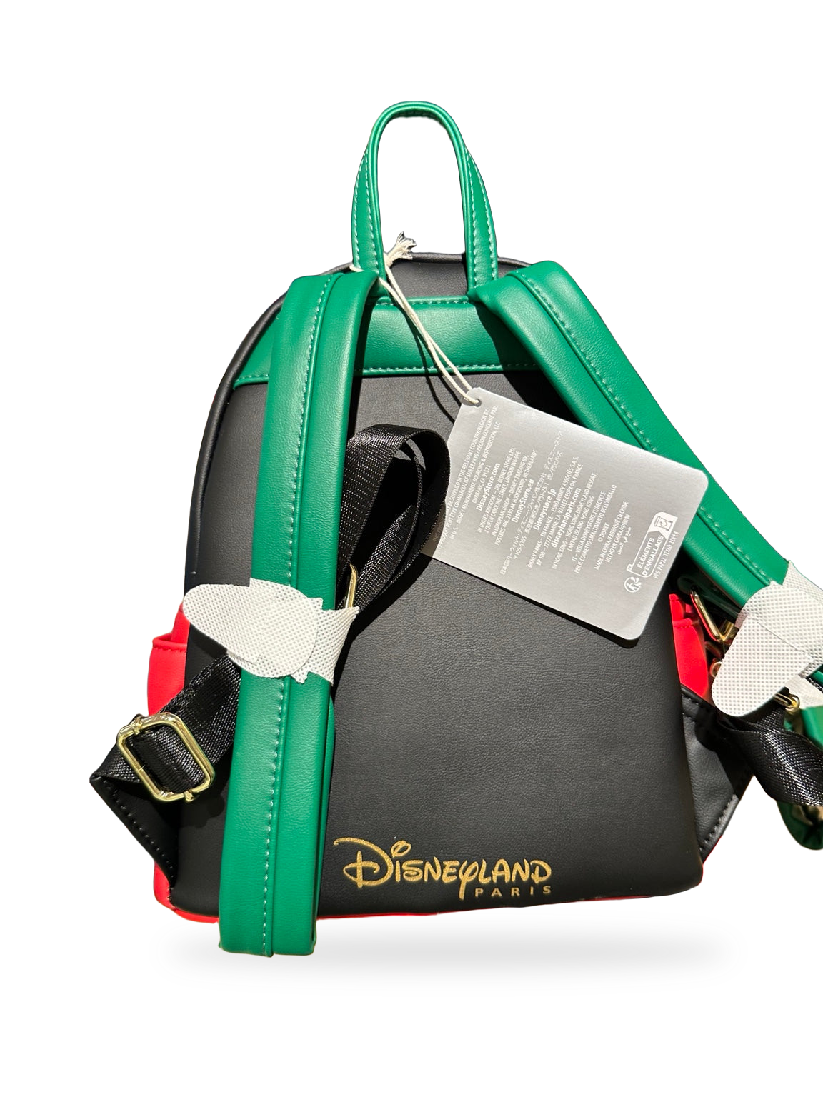 Mini sac à dos Loungefly Noël Mickey – vue arrière avec bretelles et boucles d’origine – fond blanc mat