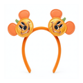 Serre-tête orange à deux motifs Mickey Citrouille Halloween — vue de face studio sur fond blanc, sans présentoir