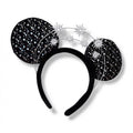 Serre-tête oreilles Disney noir à strass et étoiles argentées – Disneyland Paris, photo studio