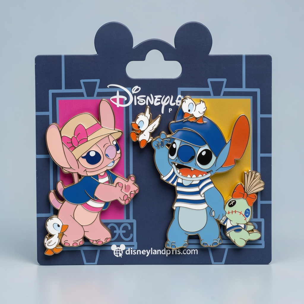 Set de 2 pins Angel et Stitch avec Scrump – Parisian Characters – photo studio