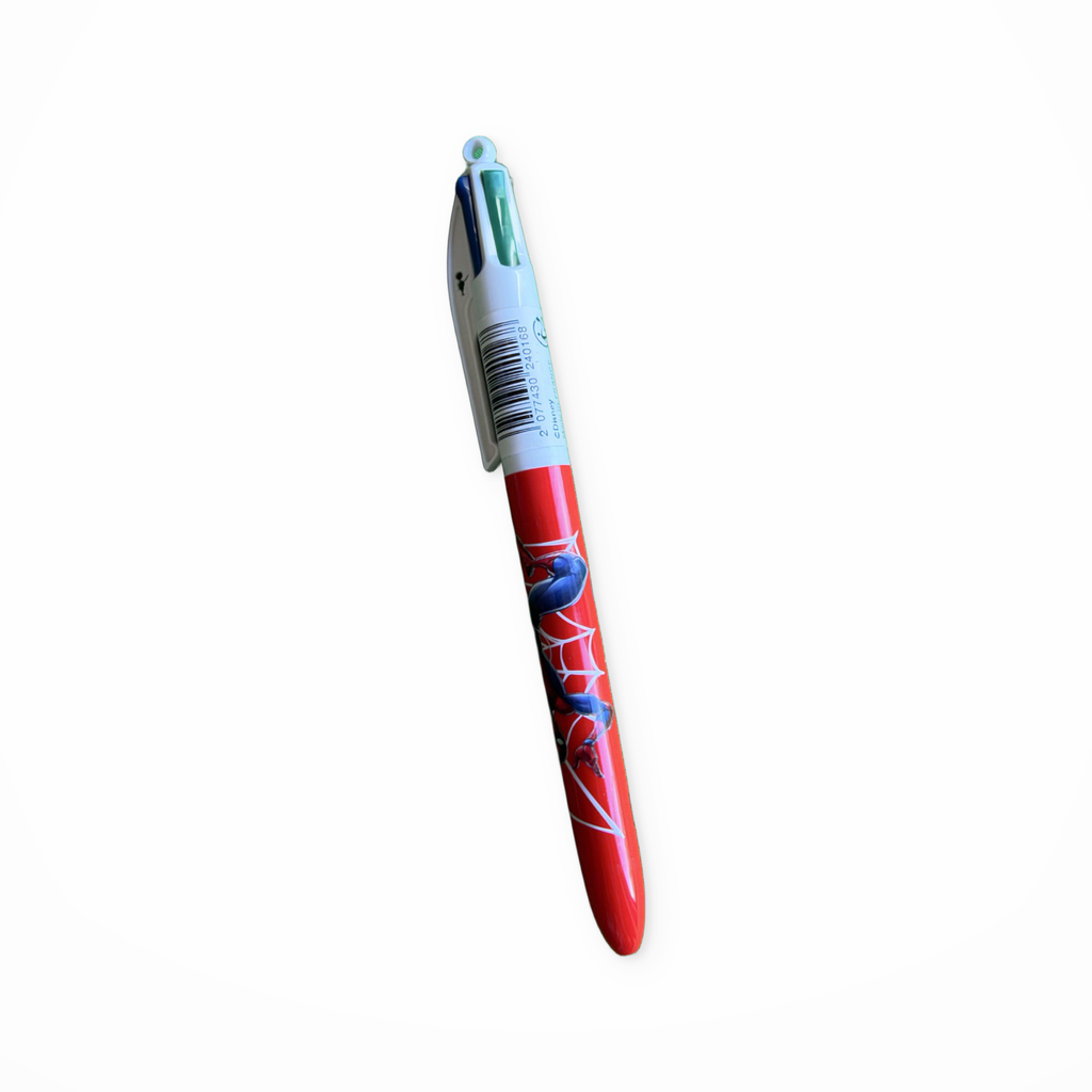 Stylo BIC 4 Couleurs Spider-Man – vue du code-barres sur fond blanc