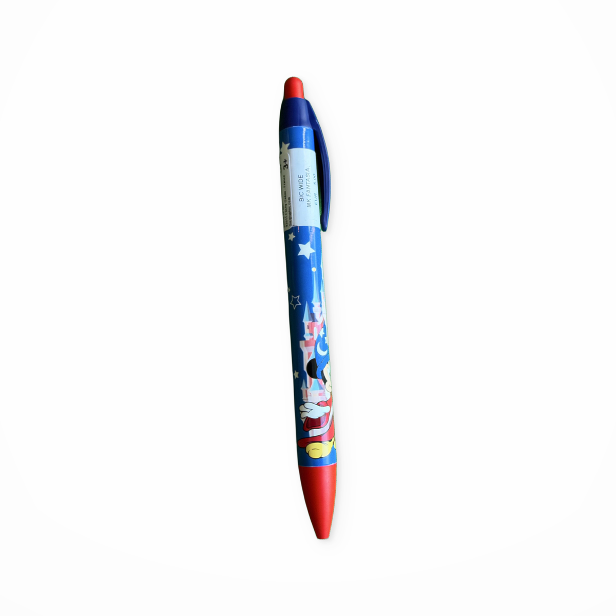 Stylo BIC WIDE Mickey Fantasia – vue de l’étiquette sur fond blanc