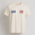 T-shirt écru Disneyland Paris à manches courtes, logo en contour bleu blanc rouge et signature Paris noire – vue de face