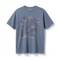 T-shirt bleu Mickey Apprenti Sorcier Fantasia avec croquis et annotations — vue de face studio sur fond blanc