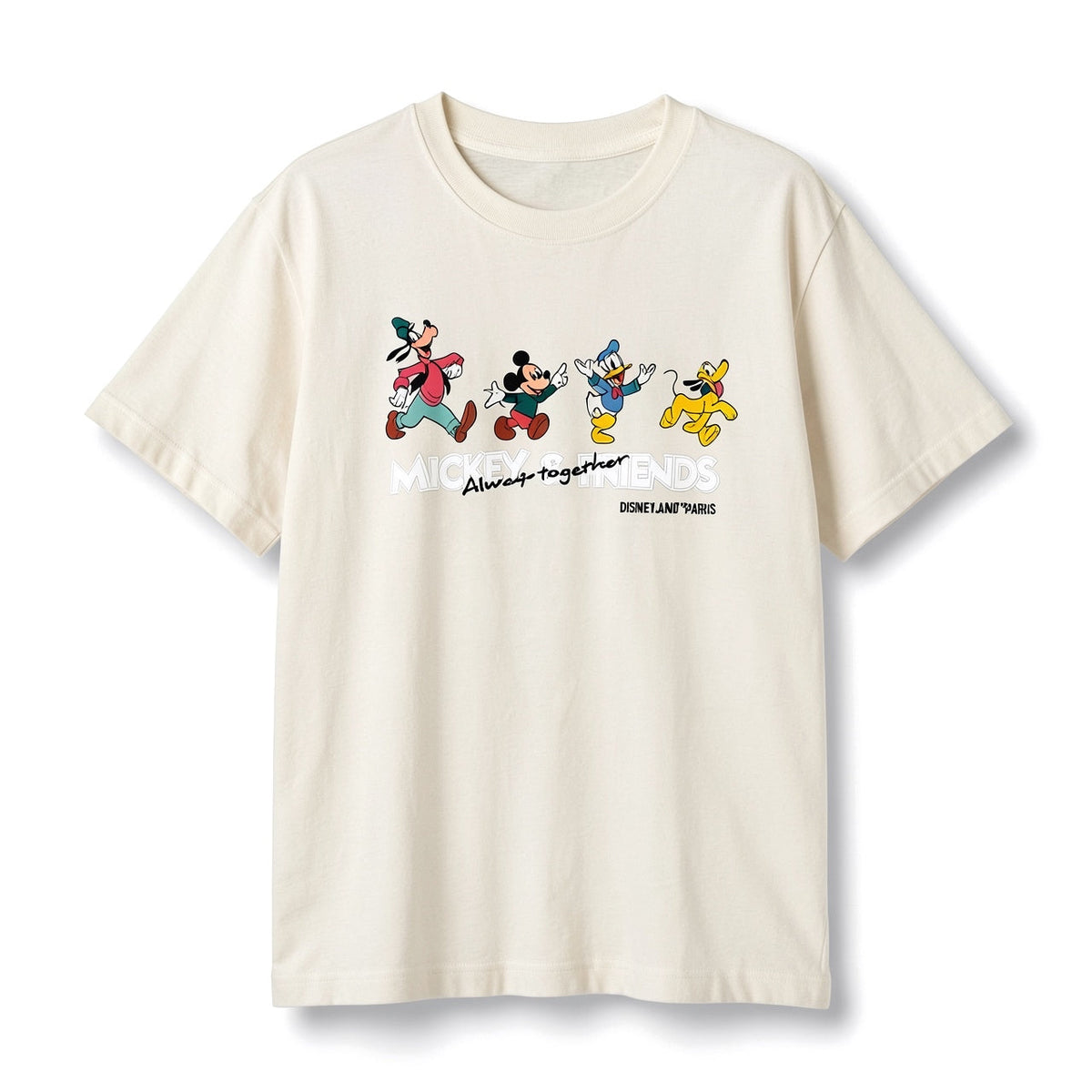 T-shirt écru Mickey & Friends Always Together avec Dingo, Mickey, Donald et Pluto – Disneyland Paris – vue de face