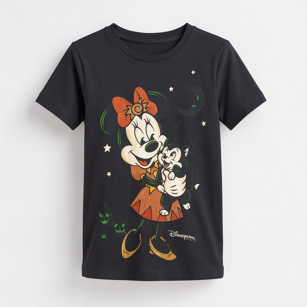 T-shirt enfant Halloween Minnie et Figaro à strass – Disneyland Paris – vue studio