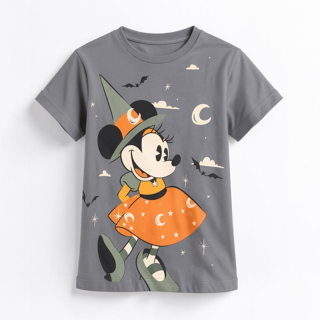 T-shirt enfant Minnie sorcière Halloween phosphorescent gris – Disneyland Paris – vue studio
