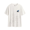 T-shirt blanc Mickey Apprenti Sorcier Fantasia : petit portrait au chapeau bleu et grand croquis ton sur ton – vue de face