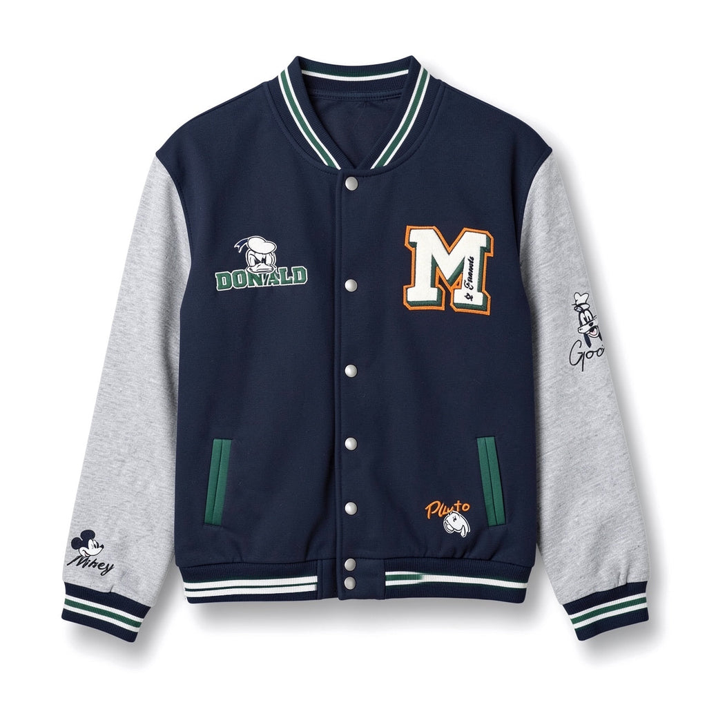 Veste teddy Mickey & Friends bleu marine et gris, motifs Donald, Mickey, Dingo et Pluto – vue de face