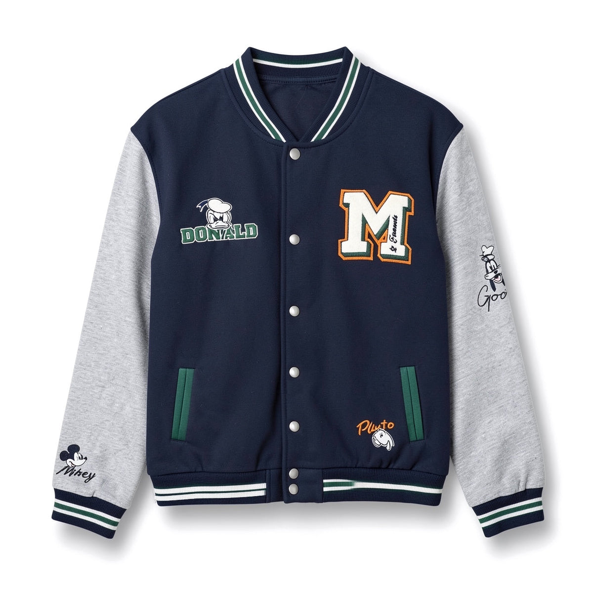 Veste teddy Mickey & Friends bleu marine et gris, motifs Donald, Mickey, Dingo et Pluto – vue de face